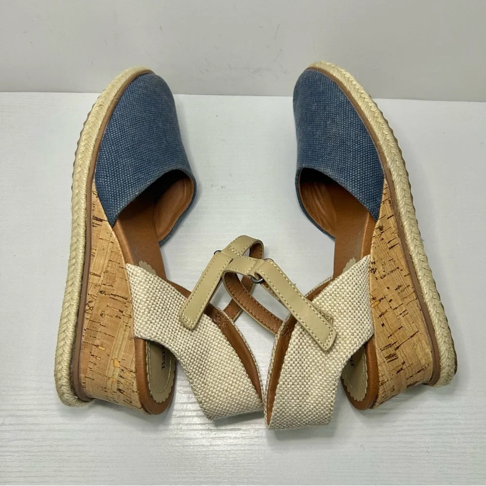 BareTraps Ocean Blue & Tan Espadrille Wedge Easy Sandals Size 7